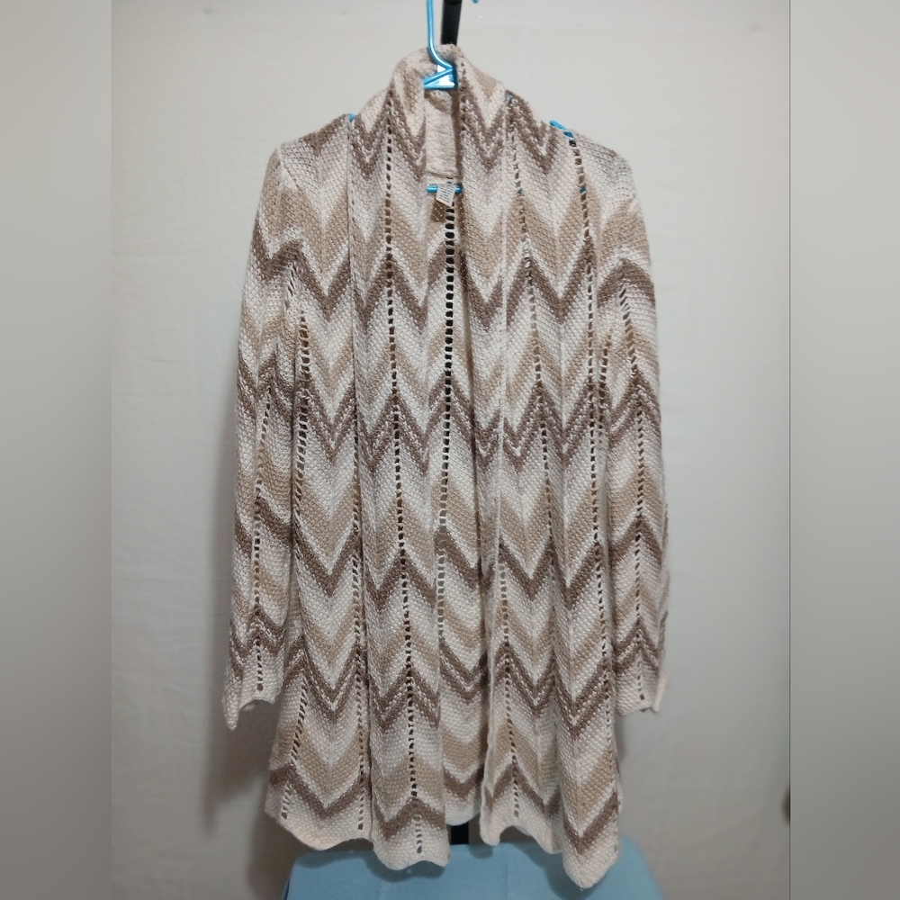 Lucky Brand Cream and Brown Chevron Cardigan
